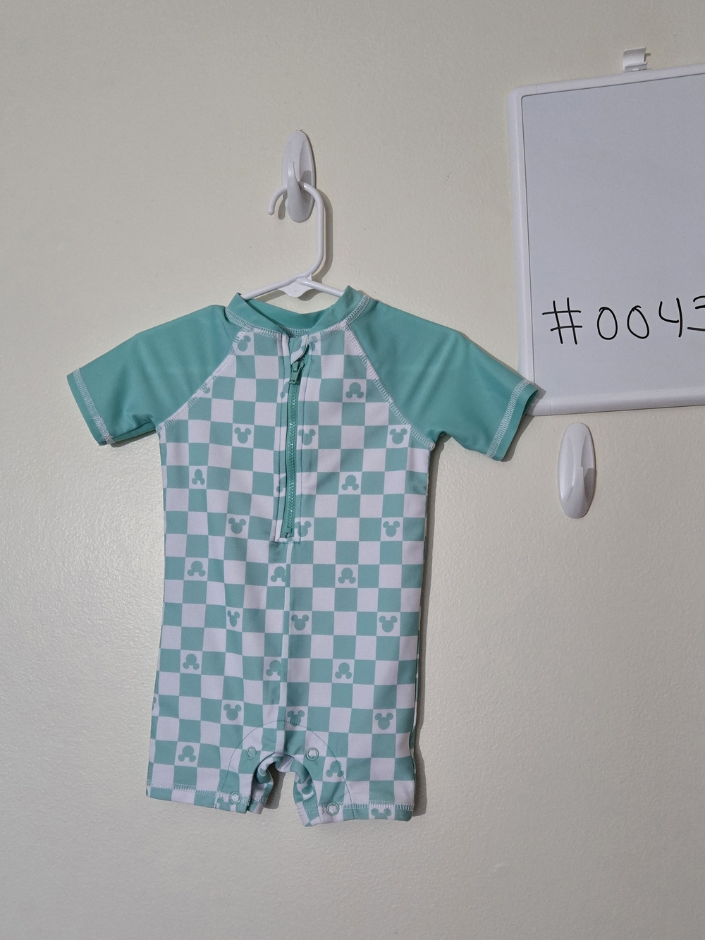 Disney Kids 12M One-Piece Swimsuit in Mint and White Checker #0043
